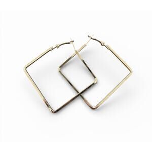 Gold 2" Square Geometric Hoop Girl Boss Earrings
